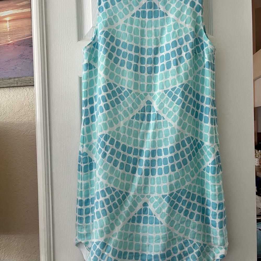 Island Company Captiva dress 100% linen sea colors abstract print shift dress